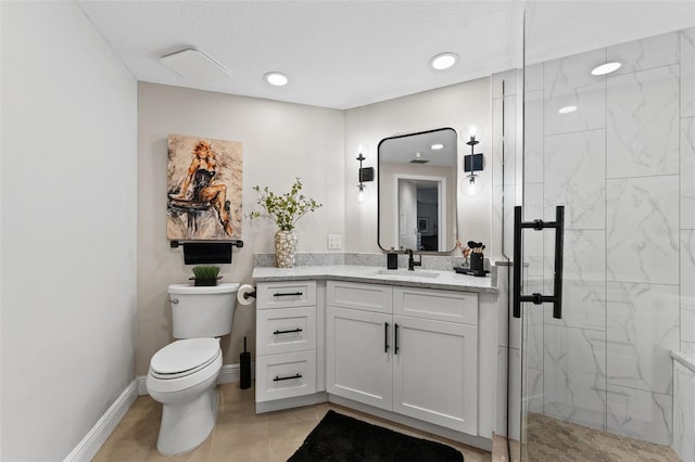 4750 Dolphin Cay Ln S Unit 209, Saint Petersburg, FL 33711 - bathroom featuring a marble finish shower, vanity, and recessed lighting