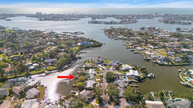 aerial view with a water view and a residential view