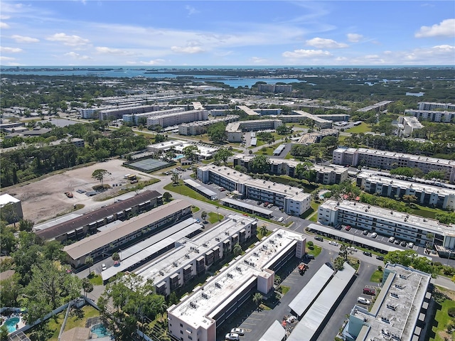 aerial view featuring a view of city and a water view