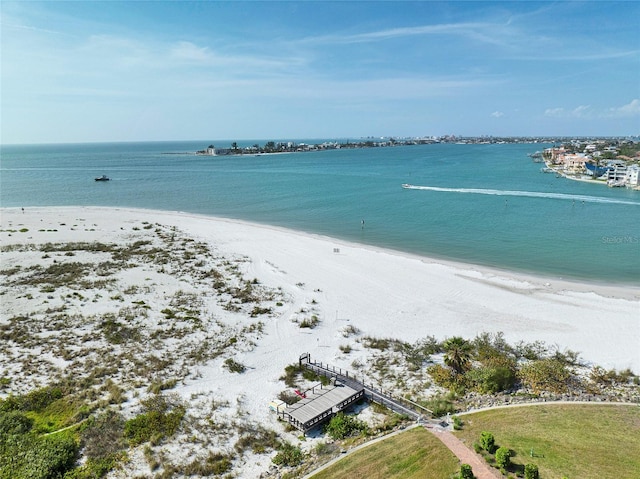 view of water feature featuring a beach view