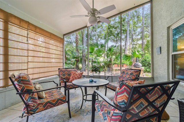 1187 Mistwood Dr, Tarpon Springs, FL 34688 - sunroom featuring ceiling fan and a healthy amount of sunlight