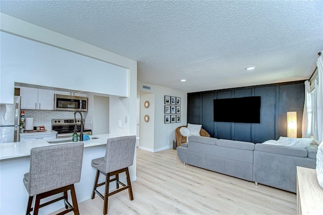 527 S Lincoln Ave Unit A108, Tampa, FL 33609 - living room with visible vents, a textured ceiling, baseboards, and light wood-type flooring