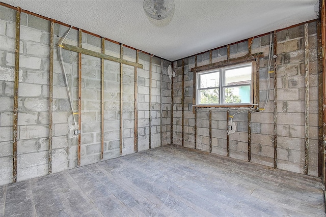 basement featuring wood finished floors and a textured ceiling