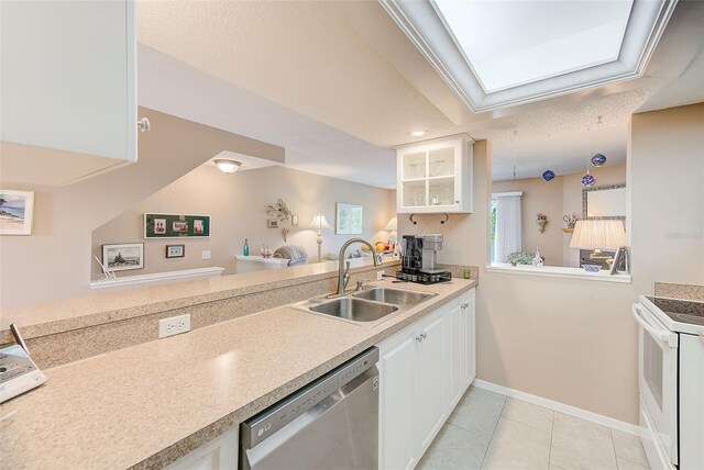 615 Garland Cir, Indian Rocks Beach, FL 33785 - kitchen featuring dishwasher, a sink, electric stove, and white cabinetry