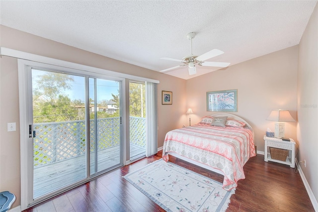 615 Garland Cir, Indian Rocks Beach, FL 33785 - bedroom with access to outside, wood finished floors, a textured ceiling, baseboards, and a ceiling fan