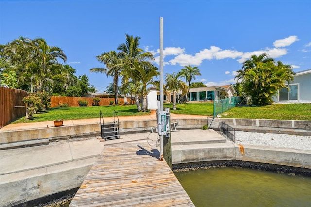 6667 28th St S, Saint Petersburg, FL 33712 - view of dock with a lawn and fence private yard