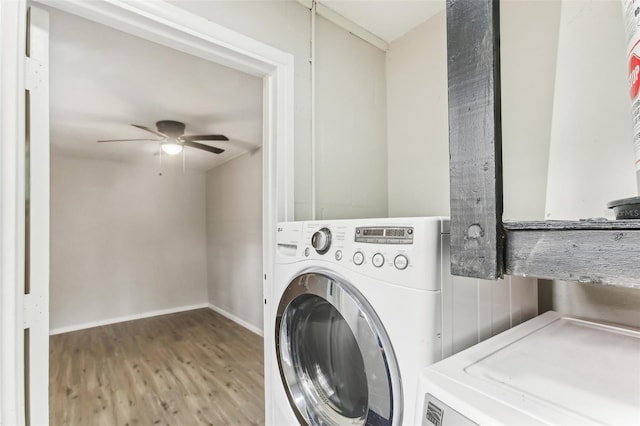 7711 Amherst St Unit A & B, Tampa, FL 33625 - washroom with a ceiling fan, wood finished floors, baseboards, and separate washer and dryer