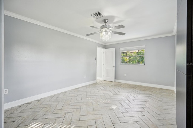 1832 Flamingo Dr, North Fort Myers, FL 33917 - empty room featuring baseboards, ceiling fan, visible vents, and crown molding