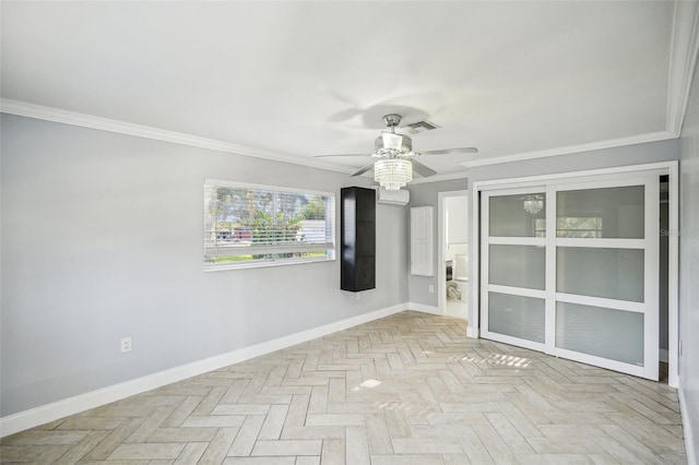 1832 Flamingo Dr, North Fort Myers, FL 33917 - unfurnished room with baseboards, ornamental molding, visible vents, and a ceiling fan