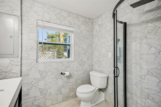 1832 Flamingo Dr, North Fort Myers, FL 33917 - full bathroom featuring toilet, vanity, a stall shower, and electric panel