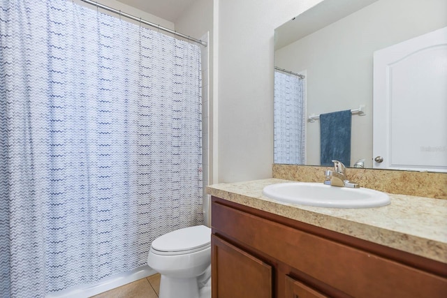 14426 Haddon Mist Dr, Wimauma, FL 33598 - full bathroom featuring toilet, tile patterned floors, a shower with shower curtain, and vanity