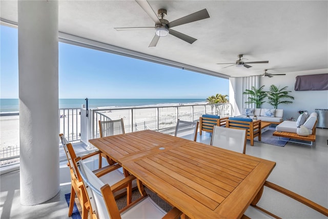 19816 Gulf Blvd Unit 201, Indian Shores, FL 33785 - view of patio / terrace featuring ceiling fan, a water view, and an outdoor living space
