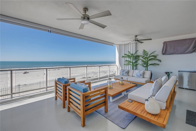 19816 Gulf Blvd Unit 201, Indian Shores, FL 33785 - view of patio / terrace with ceiling fan, a water view, and an outdoor living space