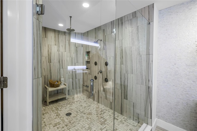 19816 Gulf Blvd Unit 201, Indian Shores, FL 33785 - bathroom featuring a shower stall and recessed lighting