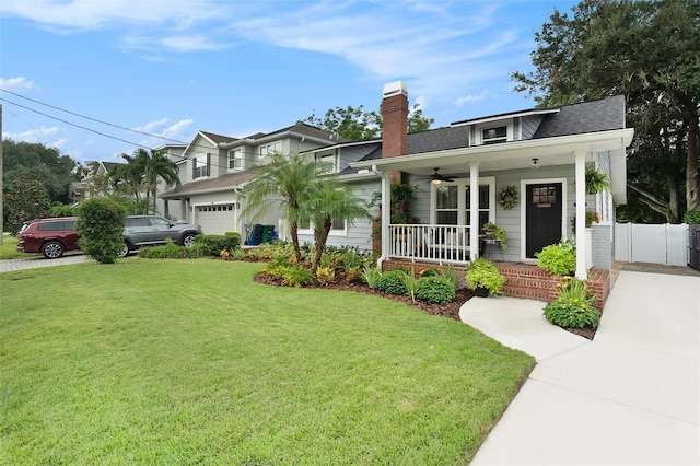 2910 W Aquilla St, Tampa, FL 33629 - view of front of house featuring a porch, a chimney, roof with shingles, and a ceiling fan