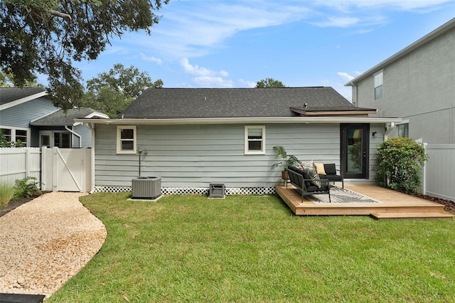 2910 W Aquilla St, Tampa, FL 33629 - back of property featuring a wooden deck, central air condition unit, and a gate