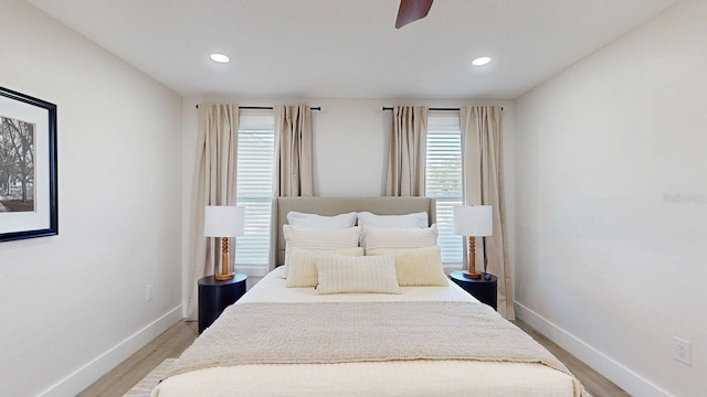 4530 5th Ave S, Saint Petersburg, FL 33711 - bedroom featuring baseboards, light wood-type flooring, recessed lighting, and ceiling fan