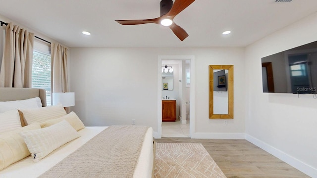 4530 5th Ave S, Saint Petersburg, FL 33711 - bedroom with recessed lighting, baseboards, ensuite bathroom, light wood finished floors, and ceiling fan