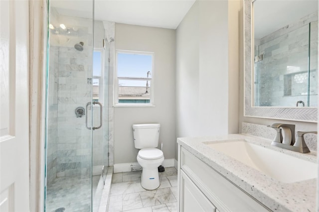 2920 E 20th Ave, Tampa, FL 33605 - full bathroom featuring marble finish floor, toilet, vanity, and a stall shower