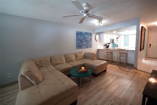 7360 Ulmerton Rd Unit 29B, Largo, FL 33771 - living room with light wood finished floors, ceiling fan, and a textured ceiling