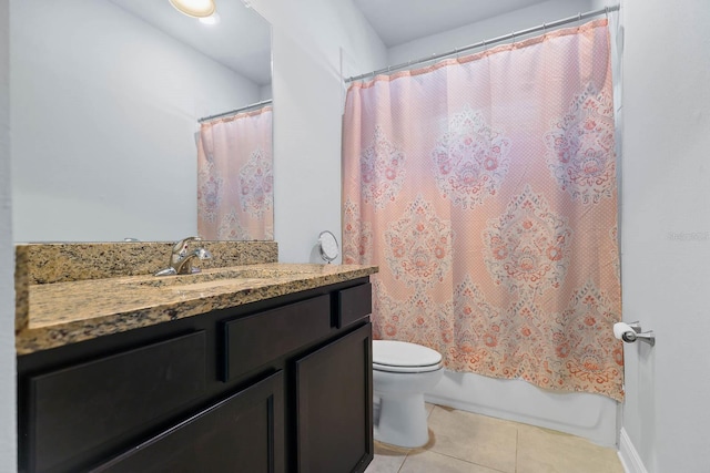 14241 Natures Reserve Dr, Lithia, FL 33547 - full bath with tile patterned floors, vanity, toilet, and shower / tub combo with curtain