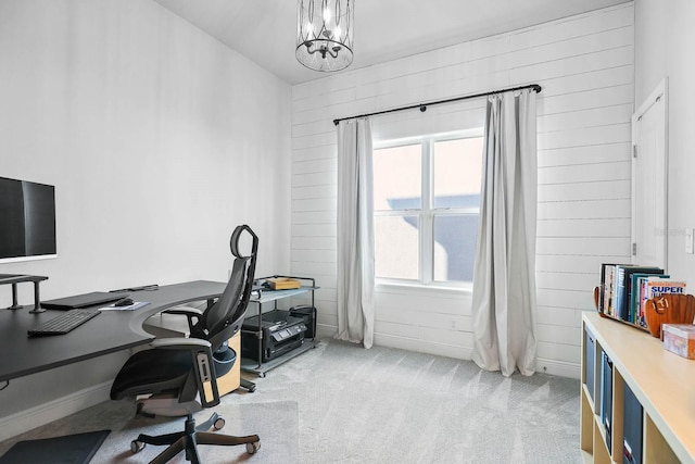 14241 Natures Reserve Dr, Lithia, FL 33547 - office space with light carpet, a chandelier, wood walls, and baseboards