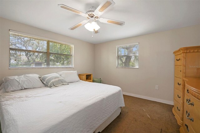 9825 Casey Dr, New Port Richey, FL 34654 - carpeted bedroom featuring baseboards and a ceiling fan