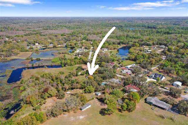 9825 Casey Dr, New Port Richey, FL 34654 - bird's eye view with a water view and a wooded view