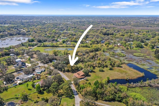 9825 Casey Dr, New Port Richey, FL 34654 - drone / aerial view featuring a wooded view and a water view