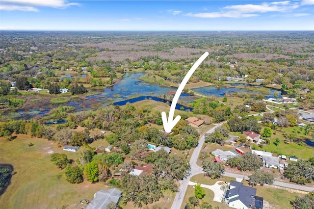 9825 Casey Dr, New Port Richey, FL 34654 - birds eye view of property with a water view and a forest view
