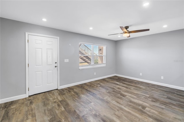 9105 W Hillsborough Ave Unit I102, Tampa, FL 33615 - foyer entrance featuring baseboards, ceiling fan, wood finished floors, and recessed lighting