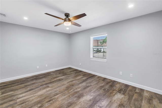 9105 W Hillsborough Ave Unit I102, Tampa, FL 33615 - empty room with recessed lighting, baseboards, dark wood-style floors, visible vents, and a ceiling fan