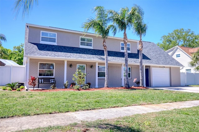 8326 Archwood Cir, Tampa, FL 33615 - view of front of home featuring an attached garage, fence, concrete driveway, and brick siding