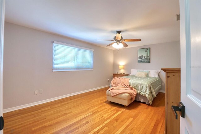8326 Archwood Cir, Tampa, FL 33615 - bedroom with baseboards, visible vents, light wood-style floors, and ceiling fan