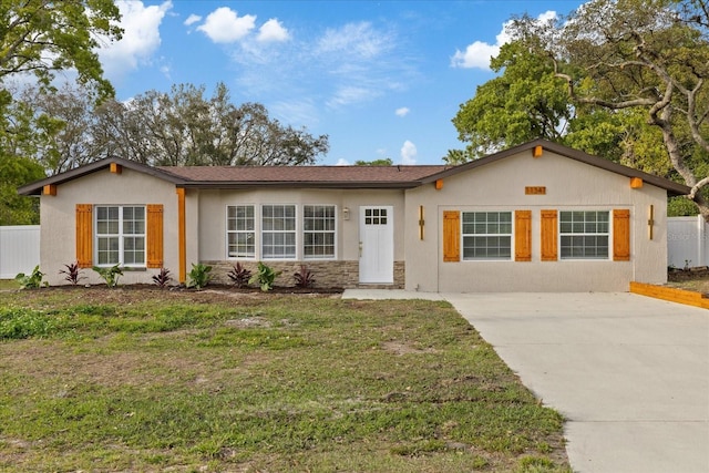 11347 Amboy St, Spring Hill, FL 34609 - ranch-style home with a front lawn, stucco siding, fence, and concrete driveway