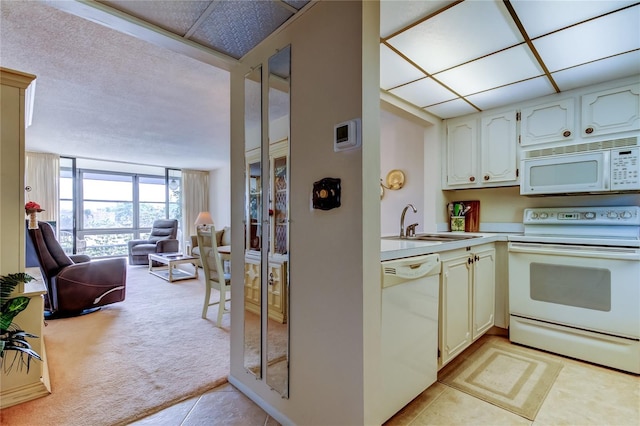 14130 Rosemary Ln Unit 3312, Largo, FL 33774 - kitchen featuring open floor plan, light countertops, white appliances, a sink, and light carpet