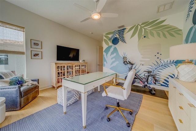 362 41st Ave, St Pete Beach, FL 33706 - home office with a ceiling fan, visible vents, vaulted ceiling, and light wood-type flooring