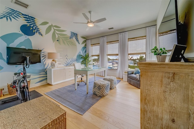 362 41st Ave, St Pete Beach, FL 33706 - living area with baseboards, visible vents, wood finished floors, and ceiling fan