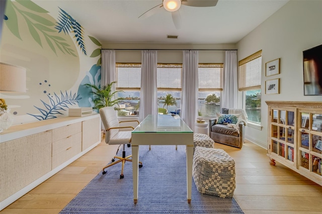 362 41st Ave, St Pete Beach, FL 33706 - office area with baseboards, light wood-style floors, ceiling fan, and visible vents