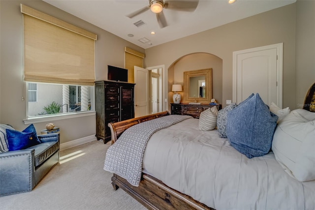 362 41st Ave, St Pete Beach, FL 33706 - bedroom featuring recessed lighting, carpet, baseboards, arched walkways, and visible vents