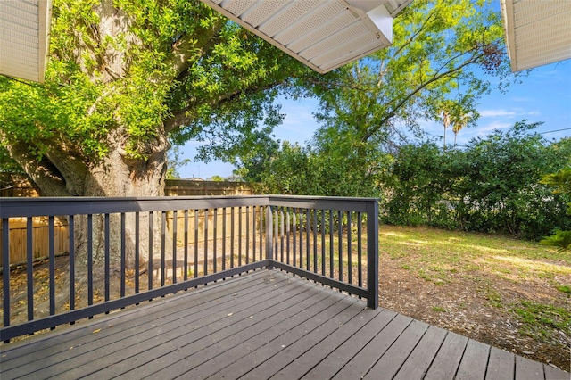wooden terrace featuring fence