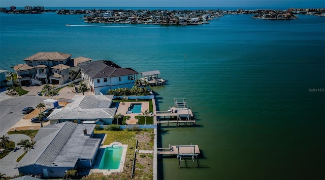 aerial view with a water view
