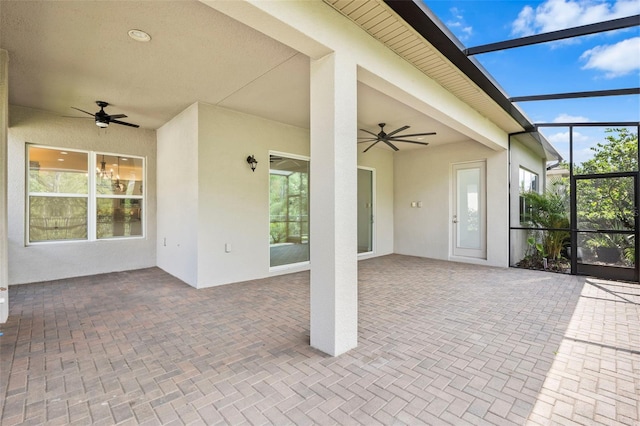 30900 Spruceberry Ct, Wesley Chapel, FL 33543 - view of patio / terrace featuring ceiling fan and a lanai