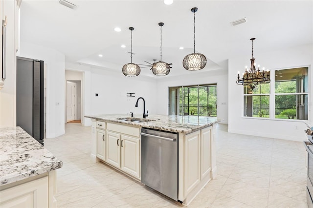 30900 Spruceberry Ct, Wesley Chapel, FL 33543 - kitchen with visible vents, recessed lighting, a sink, stainless steel appliances, and a notable chandelier
