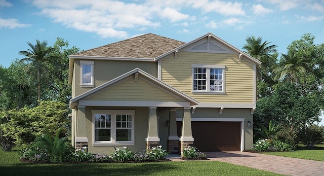 1919 Blissful Dr, Kissimmee, FL 34744 - craftsman-style home with driveway, stone siding, roof with shingles, stucco siding, and a garage
