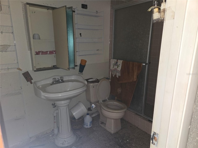 bathroom with toilet and a stall shower