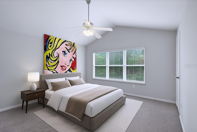 4920 Pond Ridge Dr, Riverview, FL 33578 - carpeted bedroom featuring baseboards, lofted ceiling, and a ceiling fan