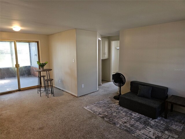 living area featuring carpet floors