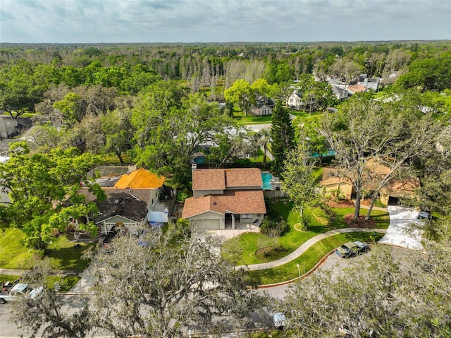 bird's eye view featuring a view of trees