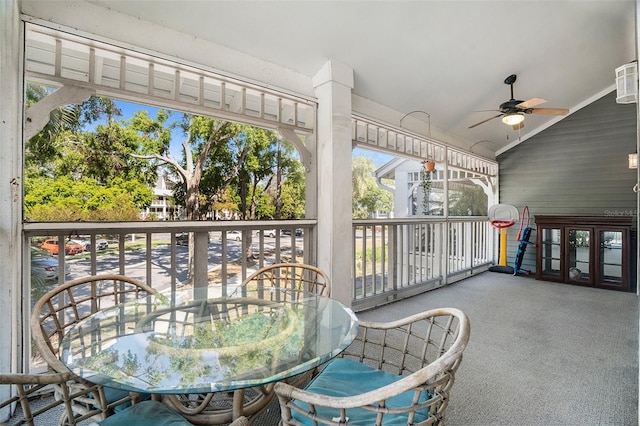 exterior space featuring a ceiling fan, french doors, and outdoor dining space